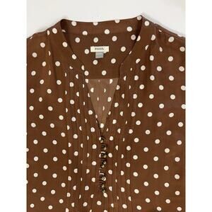 Fossil Women’s SZ M Silk Dress Brown With Polka Dots Long Sleeve Button Accent